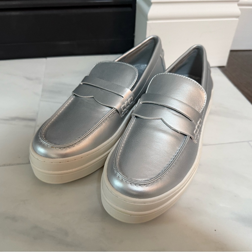 J Slides Silver Loafers